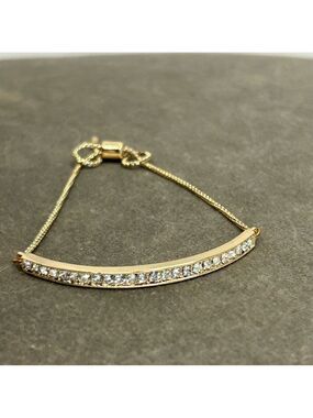 PAVE BAR PULL THROUGH GOLD-TONE CRYSTAL RHINESTONE DIAMANTÉ TENNIS BRACELET